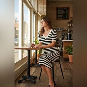 Striped Black and White Knit Dress